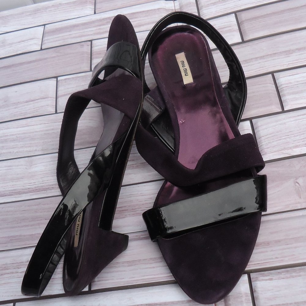Size Eu 6. Miu Miu Suede And Patent Leather Sling… - image 2